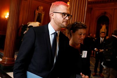 Cambridge Analytica employee Christopher Wylie arrives to meet with Democratic members of the House Intelligence Committee at the U.S. Capitol in Washington on April 25, 2018.