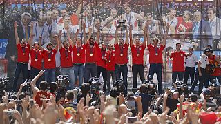 Fiesta in Madrid as basketball champs celebrate