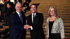 Image: France's President Emmanuel Macron with Australia's Prime Minister M
