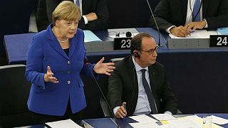 Migrant crisis dominates Merkel and Hollande's historic EU parliament address