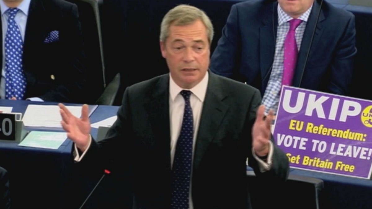 Britain's anti-EU leader Farage slams Merkel-Hollande parliament address