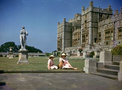 Princesses Elizabeth, right, and Princess Margaret sunbathing outside Windsor Castle in 1941.