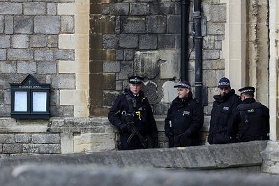 Police officers on duty at Windsor Castle. Forces have planned for months ahead of the royal wedding on May 19.