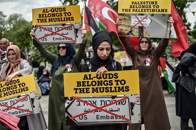 Women protesters in Istanbul on Friday, during a demonstration against the embassy move.