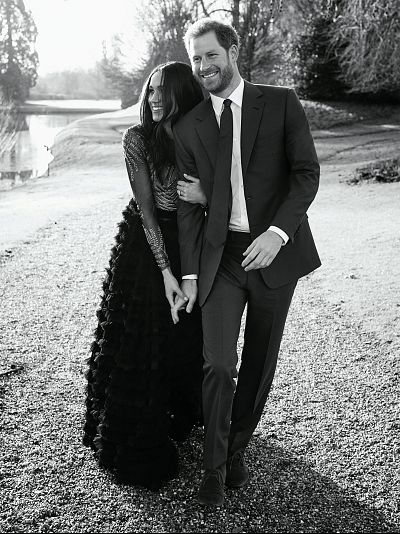 Prince Harry and Meghan Markle pose in December 2017 at Frogmore House, on the grounds of Windsor Castle, in an official engagement photo released by Kensington Palace.