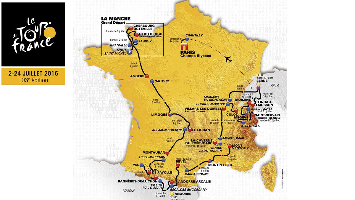Обнародован маршрут веломногодневки "Тур де Франс" 2016 года