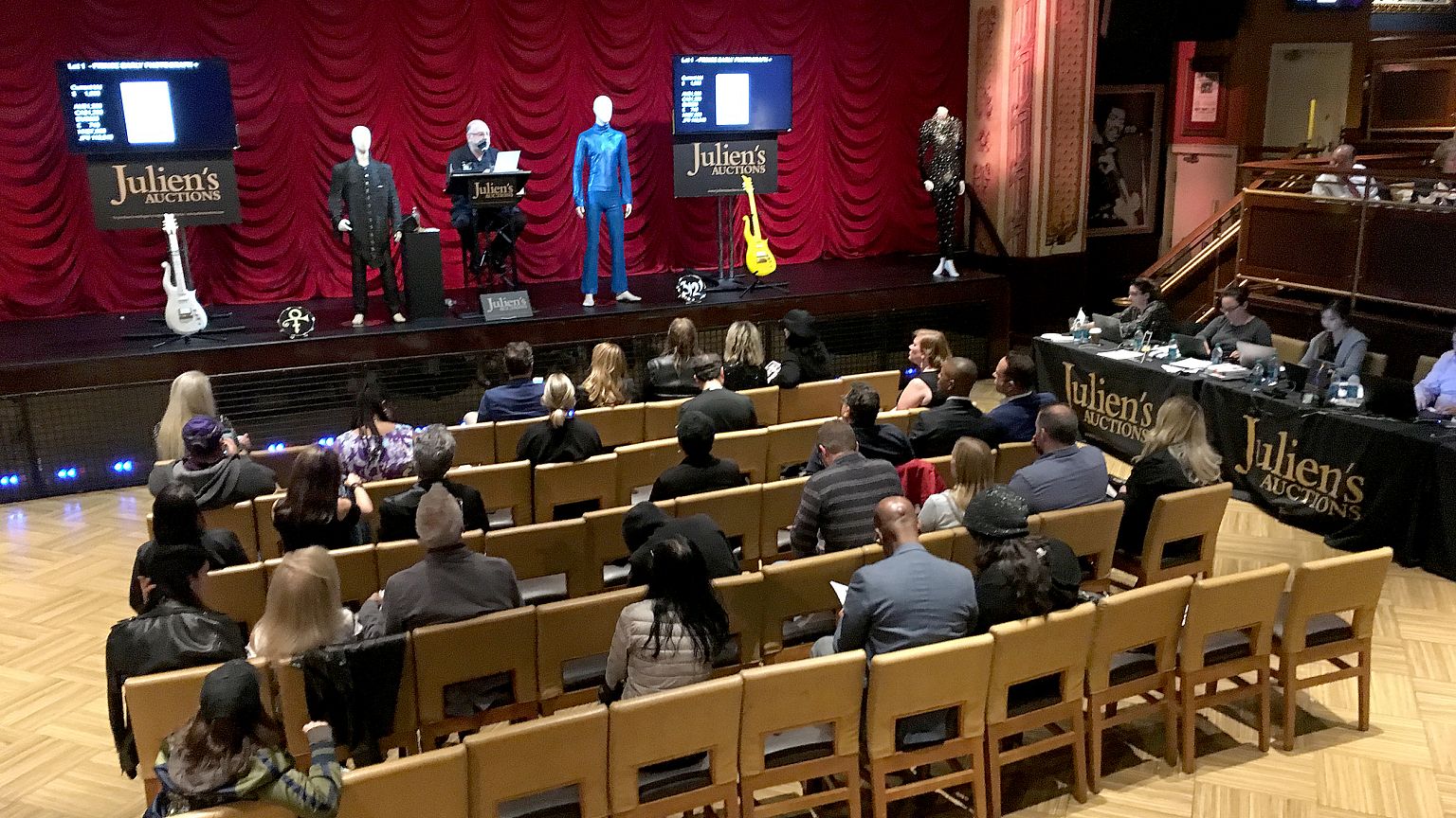 Image: A Prince memorabilia auction at the Hard Rock Cafe in New York City 