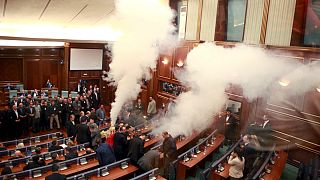 More tear gas chaos inside Kosovo parliament