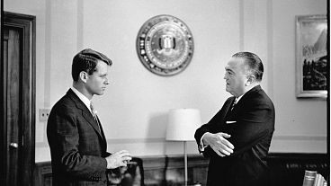 Image: RFK confers with FBI director J. Edgar Hoover in his office.