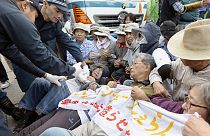 Protesters clash with police over planned US airbase in Japan