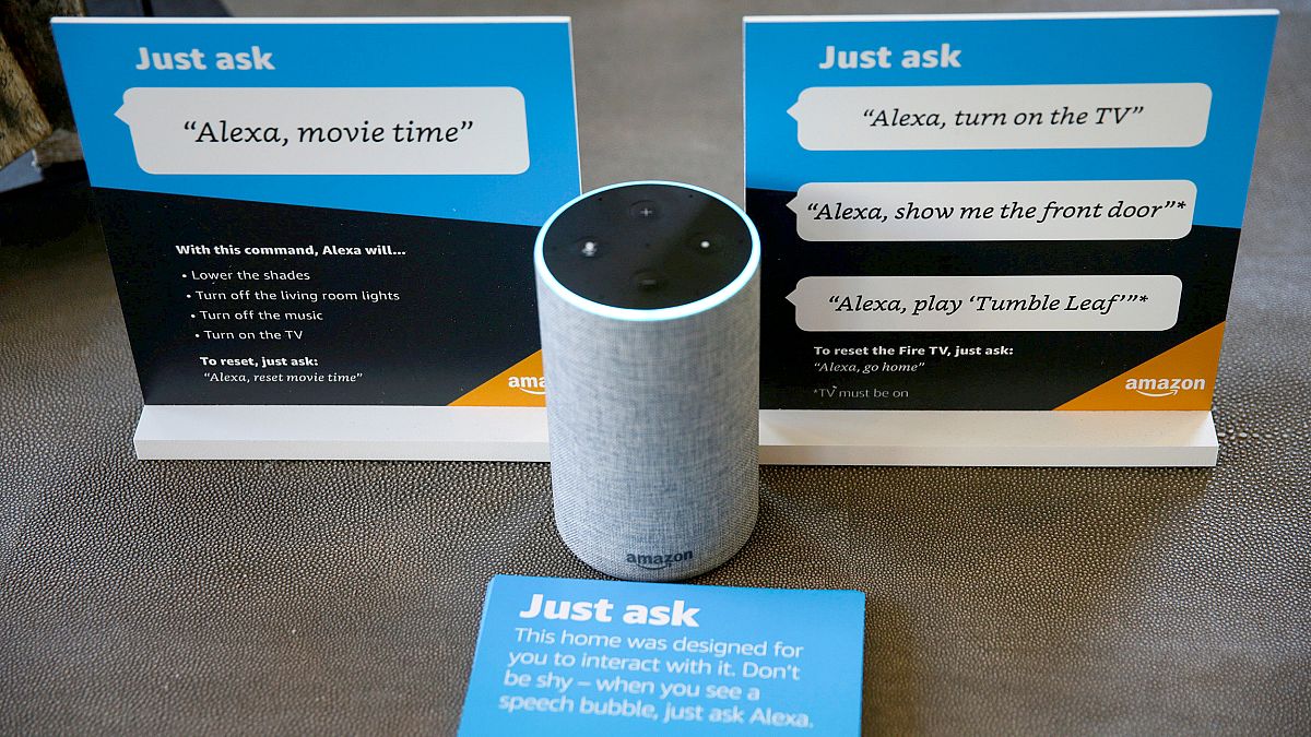 Image: Prompts on how to use Amazon's Alexa personal assistant are seen alo