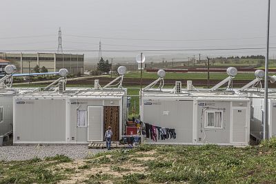 A camp for migrants in Thebes, Greece.