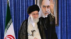 Image: Ayatollah Ali Khamenei greets the crowd