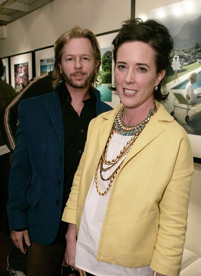 Kate Spade poses with her brother-in-law, "Saturday Night Live" alumnus David Spade, during during an event in her honor at Fred Segal Cafe in West Hollywood.