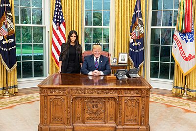 President Donald Trump meets with Kim Kardashian West, in the Oval Office at the White House in Washington on May 30, 2018.