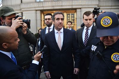 President Donald Trump\'s personal lawyer Michael Cohen leaves the U.S. Courthouse in New York on April 26.