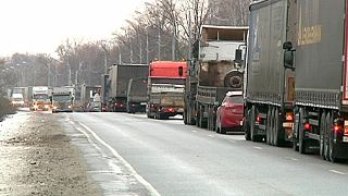 Protesta de los camioneros a las afueras de Moscú