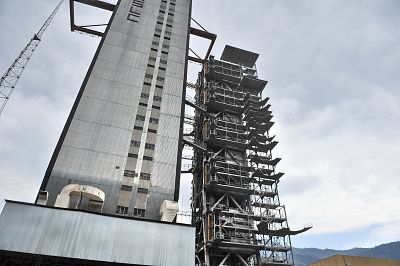 View of the launch tower at China\'s Xichang Satellite Launch Center.