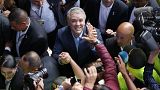 Image: Ivan Duque, candidate of the Democratic Center party, greets support