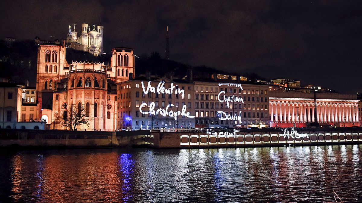 Lyon lights up the names of the Paris terror victims