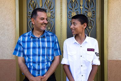 Yasser Abu Jamei, the executive head of the Gaza Community Mental Health Program, and his son Mohammed.