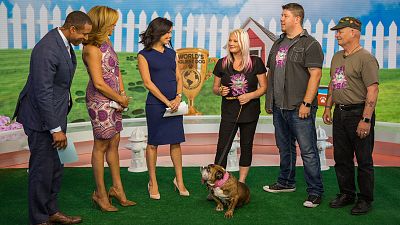 Zsa Zsa the ugly dog met the TODAY anchors while visiting the set with her owners on Monday. There was some shaking of the tongue.