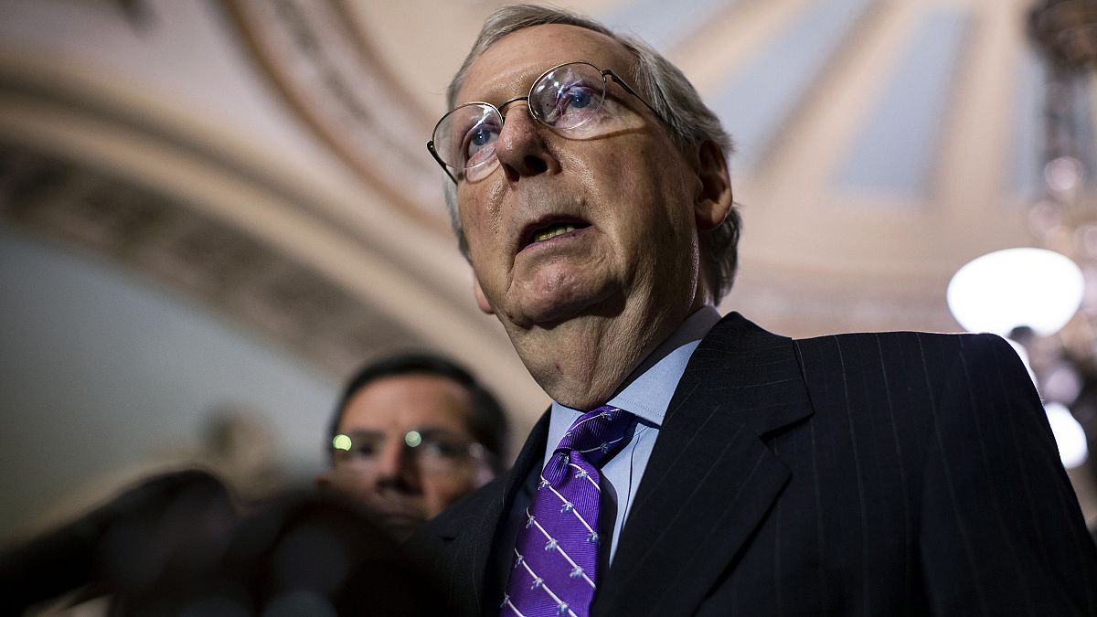 Image: Senate Majority Leader Mitch McConnell speaks during a news conferen