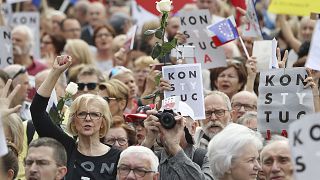 Image: Protesters in Warsaw, Poland