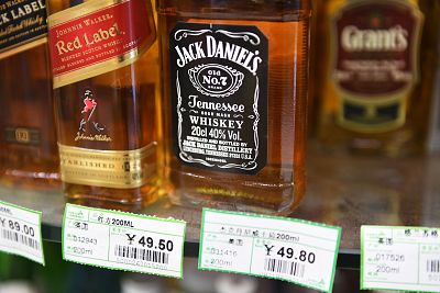 Imported US whiskey is seen at a supermarket in Beijing on July 5, 2018.