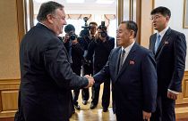 Image: Mike Pompeo meets with Kim Yong Chol for a second day of talks at th