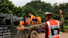 Image: Rescue workers are seen near the Tham Luang cave complex, where 12 s