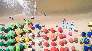 Image: Top View of Umbrellas in a Beach