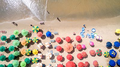 Image: Top View of Umbrellas in a Beach