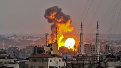 Image: A fireball exploding in Gaza City during Israeli bombardment on July