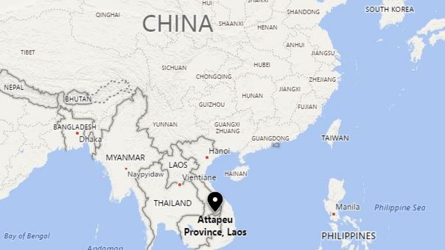 Image: A map showing the location of Attapeu province in Laos