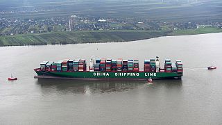 One of world's biggest container ships stranded on German river