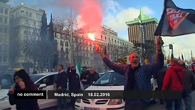 Taxi drivers from across Spain demonstrate against Uber