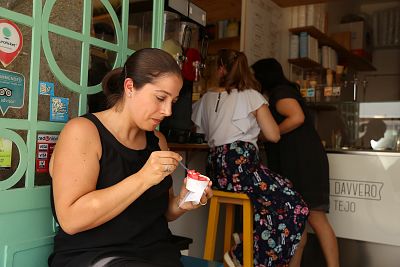 Catia Samtos, 35, escapes her office to get gelato on her lunch break in Lisbon.