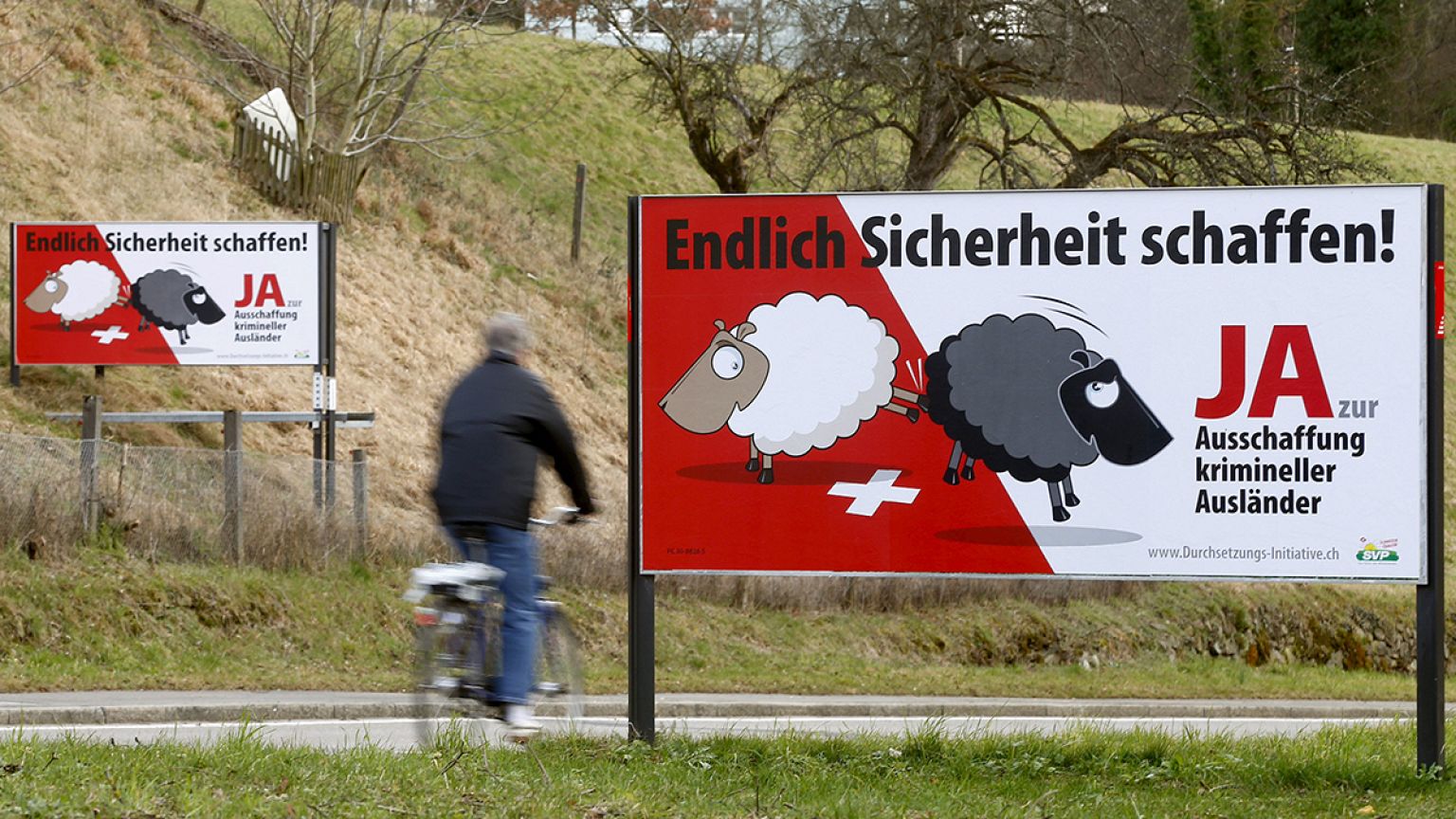 Schweizer Schafe und Hakenkreuz - Durchsetzungsinitiative der SVP