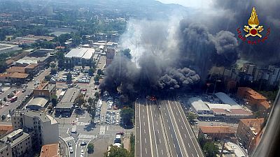 An accident caused a large explosion and fire at Borgo Panigale, on the outskirts of Bologna, Italy, Aug. 6, 2018.
