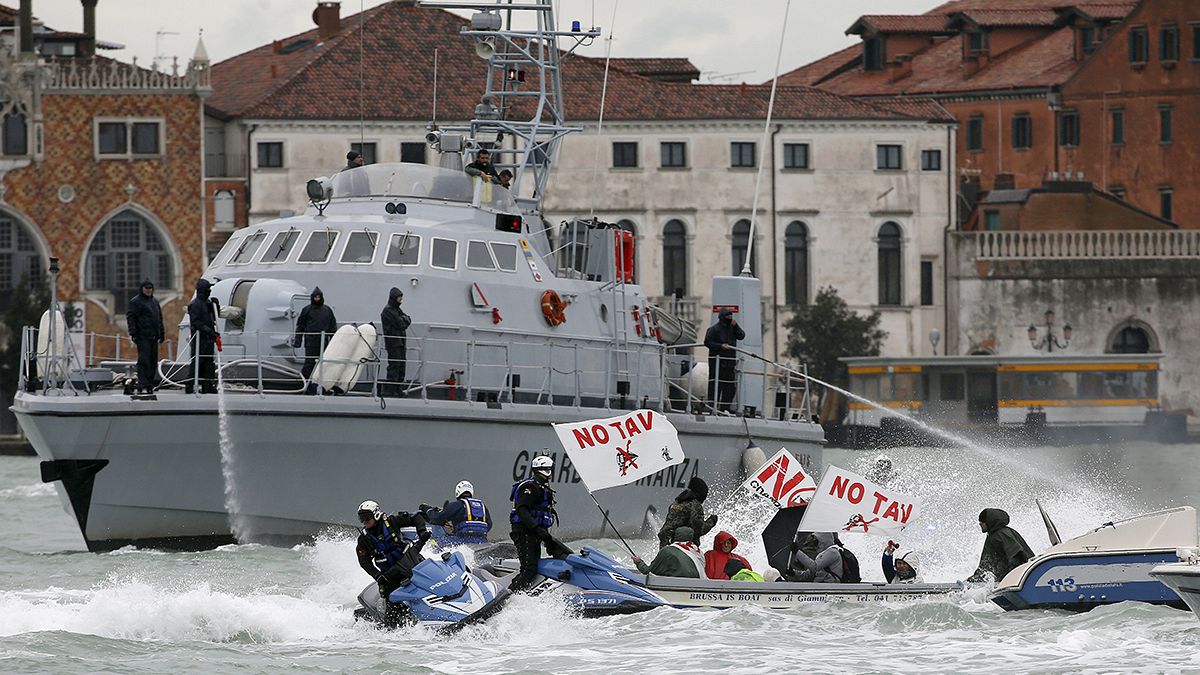 Protesters make a splash in Venice