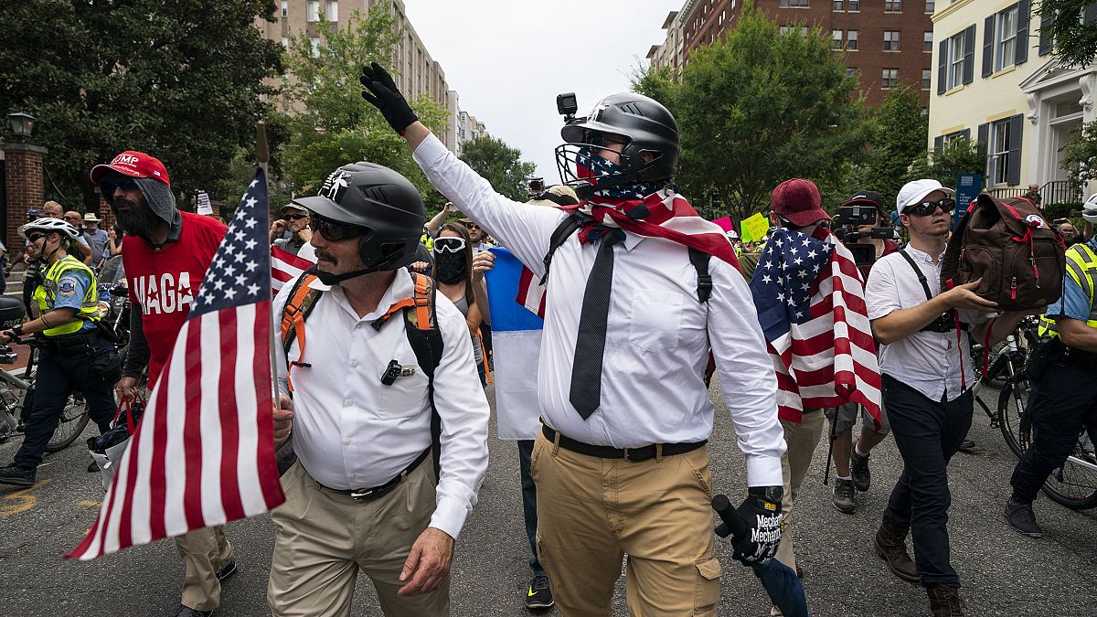 Image: White supremacists march on anniversary of Unite the Right rally in 