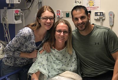 Allison Malouf\'s husband, Jason – pictured here with Lisa Emmott before Malouf\'s surgery – supported her throughout the process. He donated one of his own kidneys eight years before.