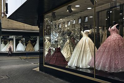 One of the many wedding dress stores on Duisburg\'s Weseler Street — which is also known at the Wedding Mile.