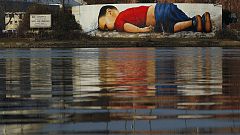 Aylan Kurdi (3†) als Graffiti-Botschaft für Frankfurt