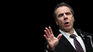 Image: New York Governor Andrew Cuomo speaks at a healthcare union rally in