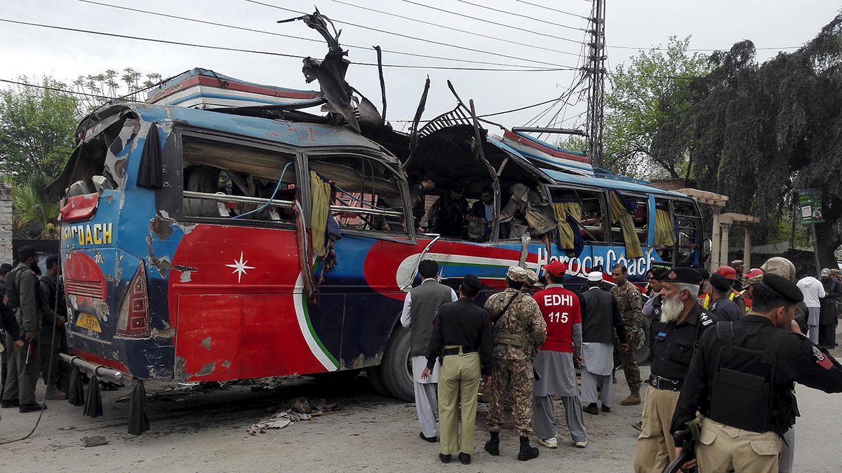 At least 16 killed in bomb blast on board a bus in Pakistan