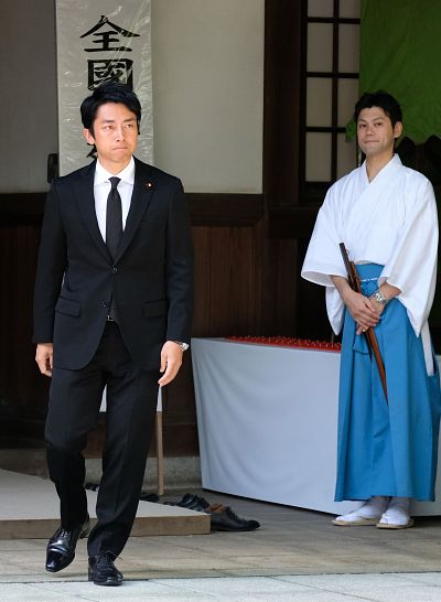 Shinjiro Koizumi visits the Yasukuni shrine on the 73rd anniversary of Japan\'s surrender in World War II in Tokyo on Aug. 15.