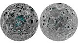 The distribution of surface ice at the Moon's south pole (left) and north p The distribution of surface ice at the Moon's south pole (left) and north p