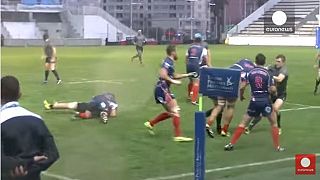 British and French navy rugby match breaks into mass fight
